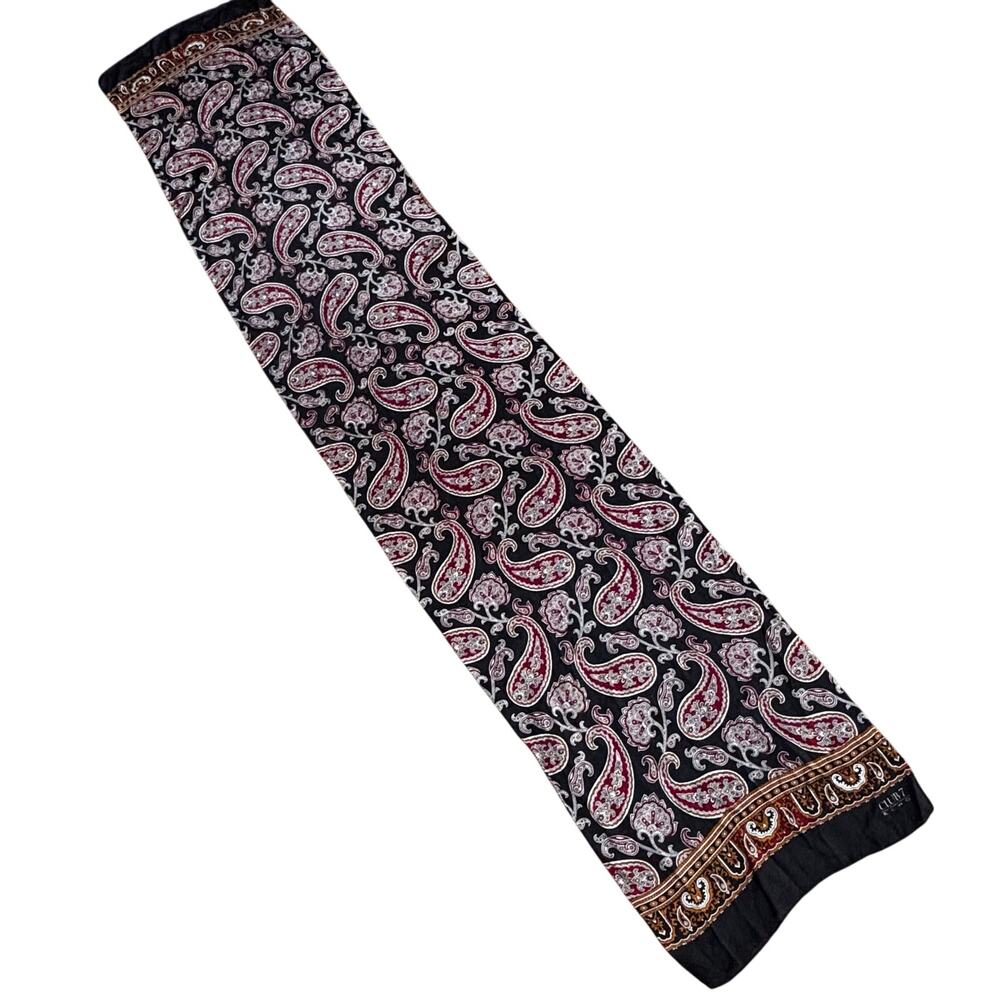 ECHO for Club 7 silk scarf long rectangle vintage 90’s black red gold paisley